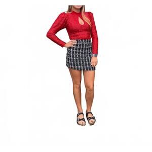 NEW VALENTINE serena puff shoulder sequin bodysuit in red